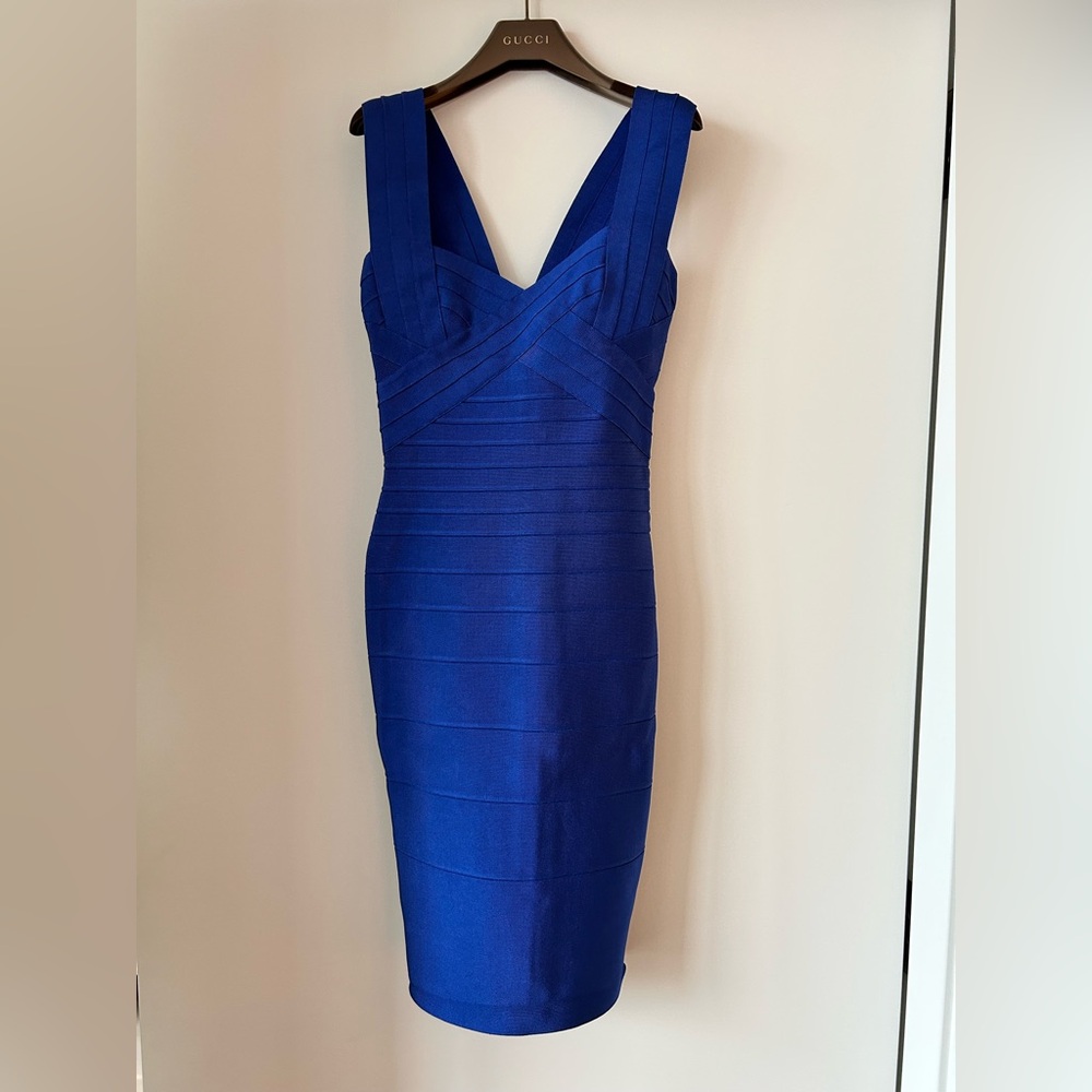 Herve Leger Blue Sweetheart Bodycon Dress